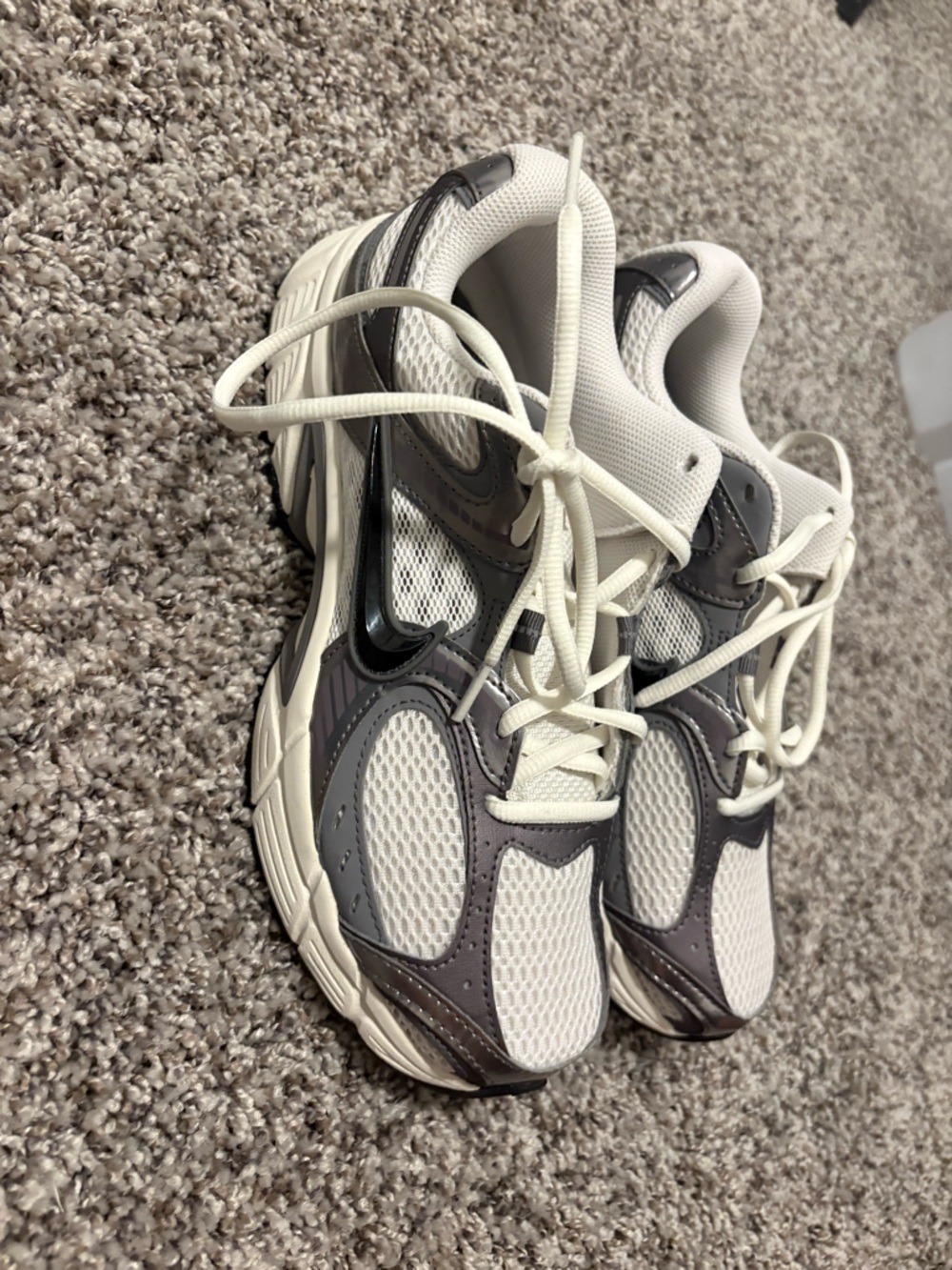 Nike White and Gray Mesh Athletic Sneakers